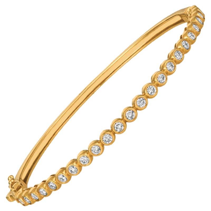 1.25 Carat Natural Diamond Bezel Set Bangle Bracelet G-H SI 14 Karat Yellow Gold For Sale