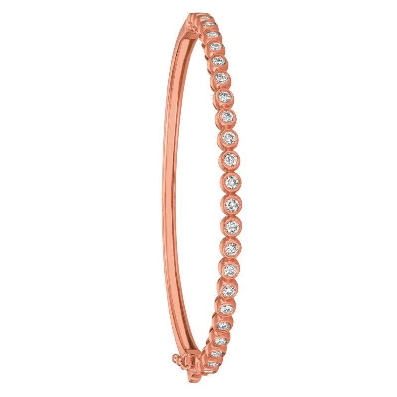 Contemporary 1.25 Carat Natural Diamond Bezel set Bangle Bracelet G-H SI 14 Karat Rose Gold For Sale