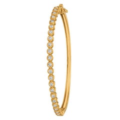 1.25 Carat Natural Diamond Bezel Set Bangle Bracelet G-H SI 14 Karat Yellow Gold