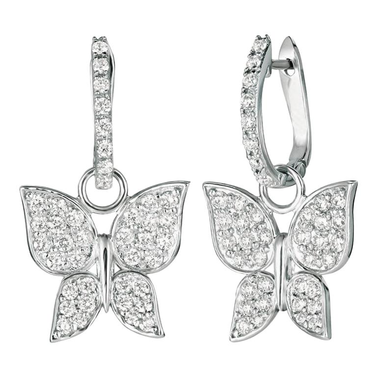 1.25 Carat Natural Diamond Butterfly Earrings G SI 14 Karat White Gold For Sale