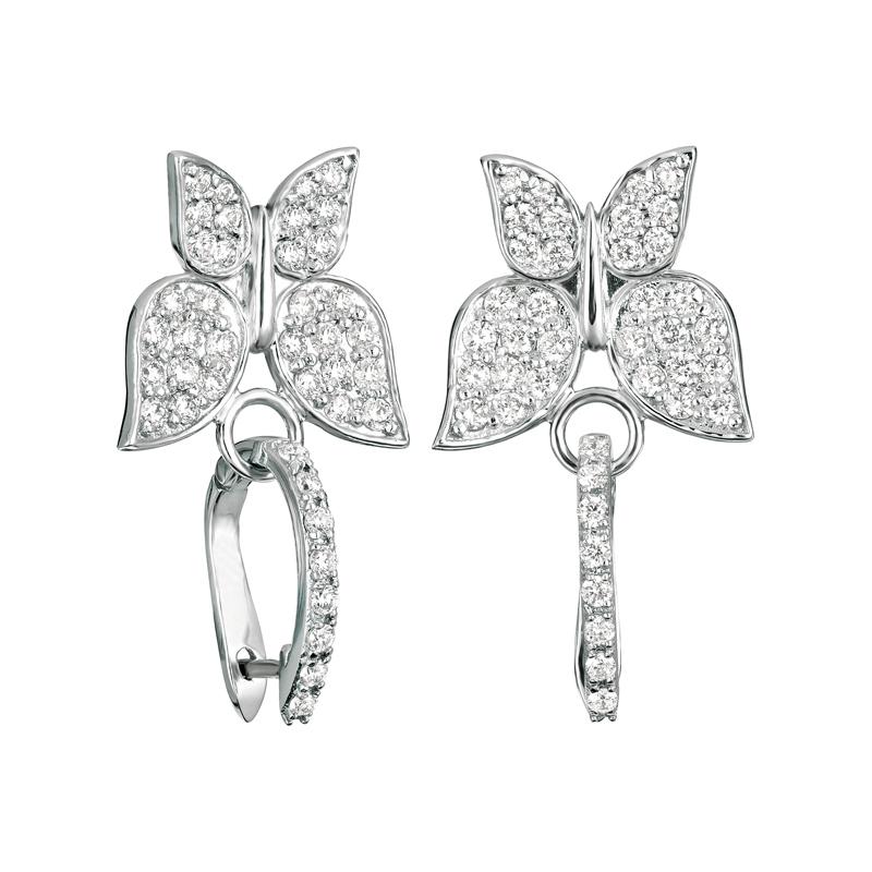 Contemporary 1.25 Carat Natural Diamond Butterfly Earrings G SI 14 Karat White Gold For Sale