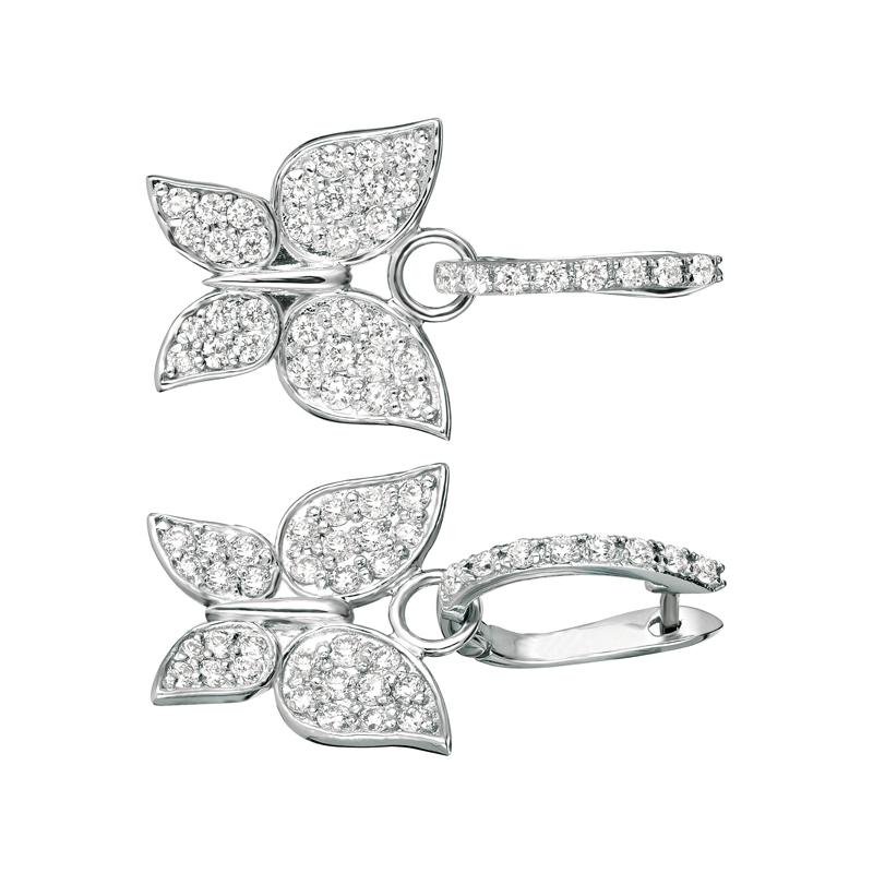 Round Cut 1.25 Carat Natural Diamond Butterfly Earrings G SI 14 Karat White Gold For Sale