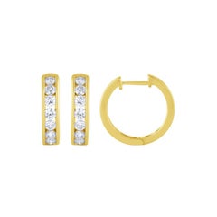 1.25 Carat Natural Diamond Channel Hoop Earrings G SI 14K Yellow Gold 18mm