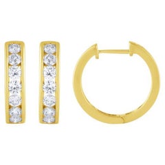 1.25 Carat Natural Diamond Channel Hoop Earrings G SI 14K Yellow Gold 18mm