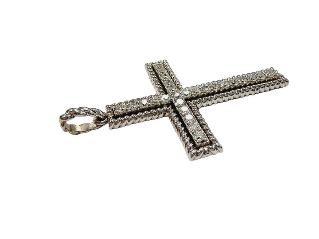 1.25 Carat Natural Diamond Cross Pendant White Gold 14 Karat In New Condition In Great Neck, NY