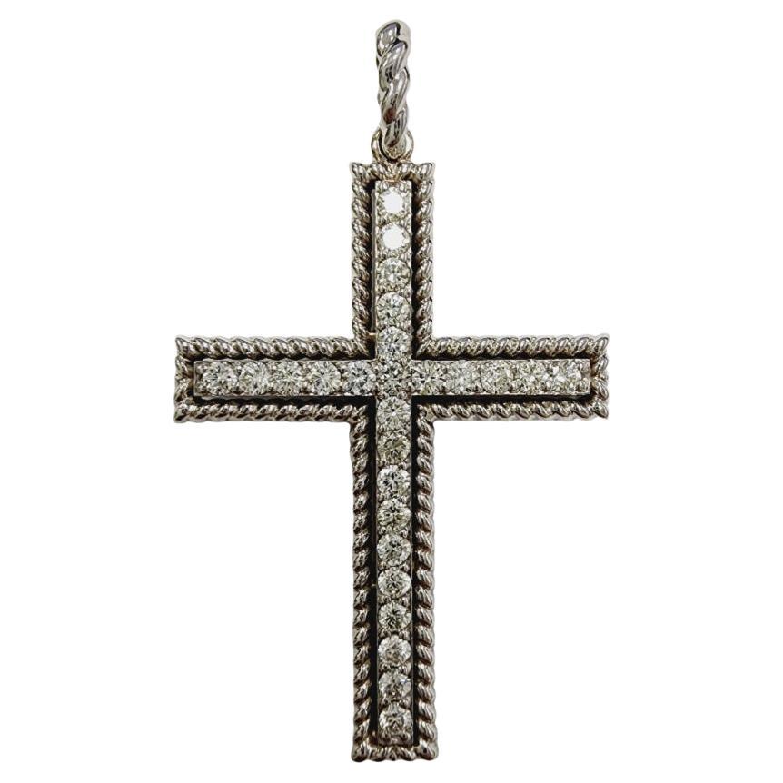 1.25 Carat Natural Diamond Cross Pendant White Gold 14 Karat