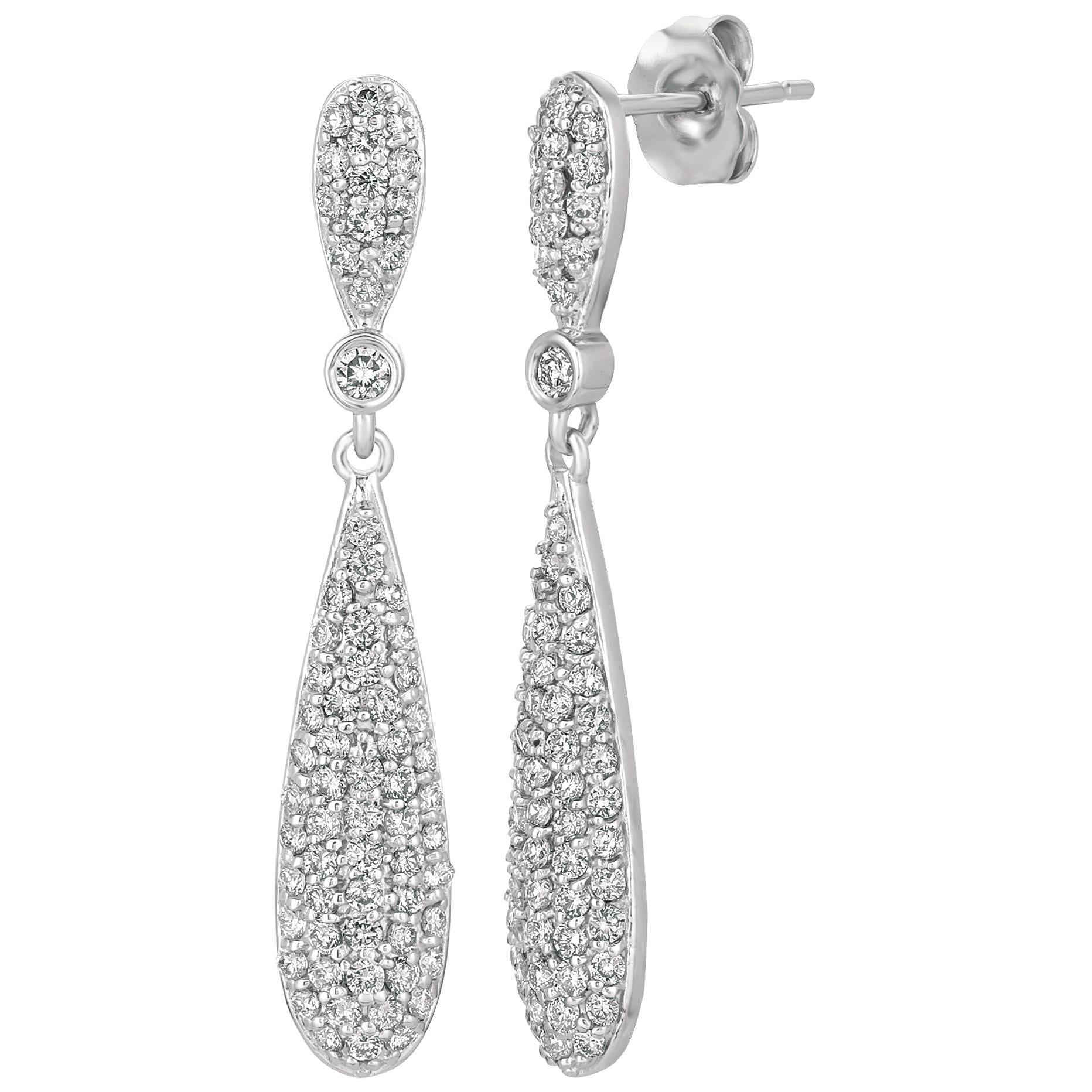Boucles d'oreilles en or blanc 14 carats avec diamants naturels de 1,25 carat G SI en vente