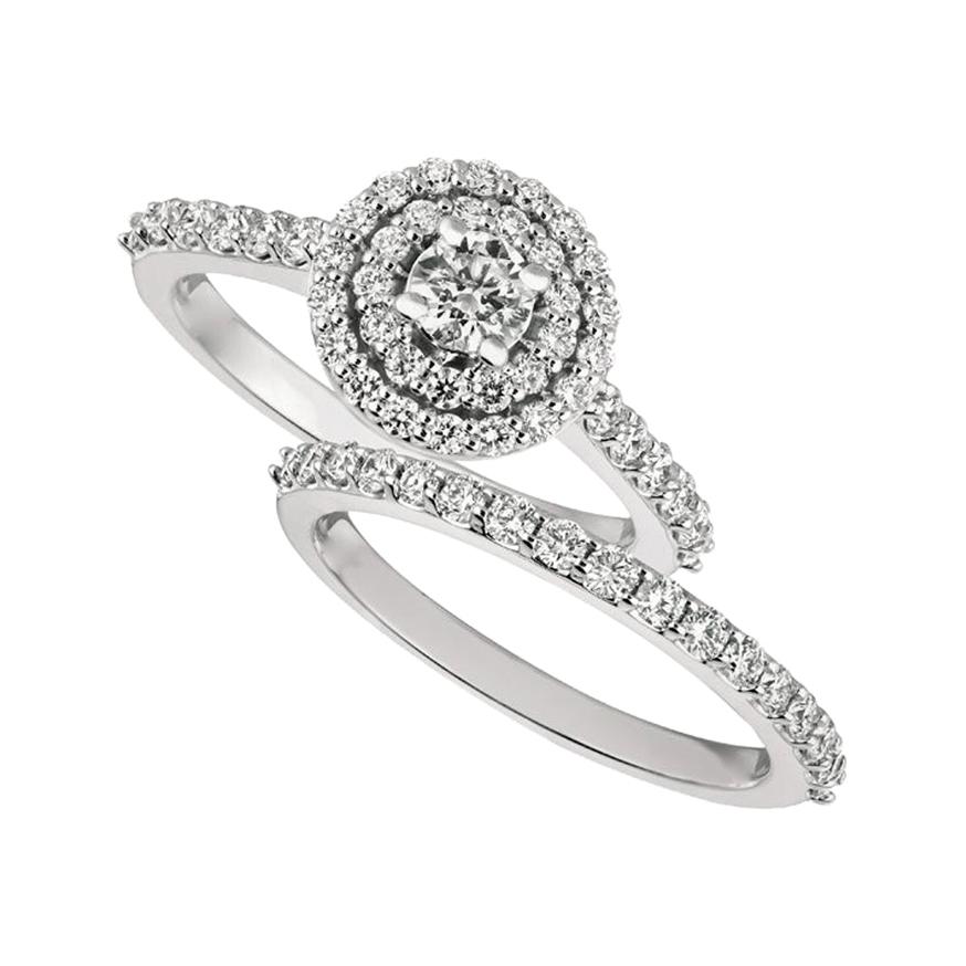 For Sale:  1.25 Carat Natural Diamond Engagement Ring Set G SI 14 Karat White Gold