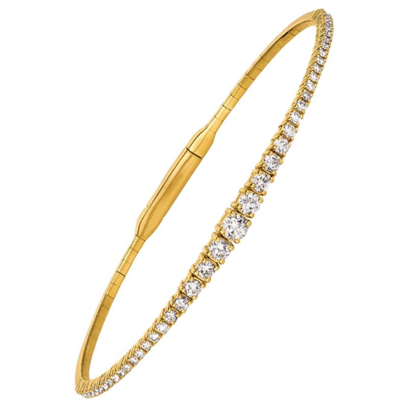 Bracelet tennis souple G SI en or jaune 14 carats avec diamants naturels de 1,25 carat