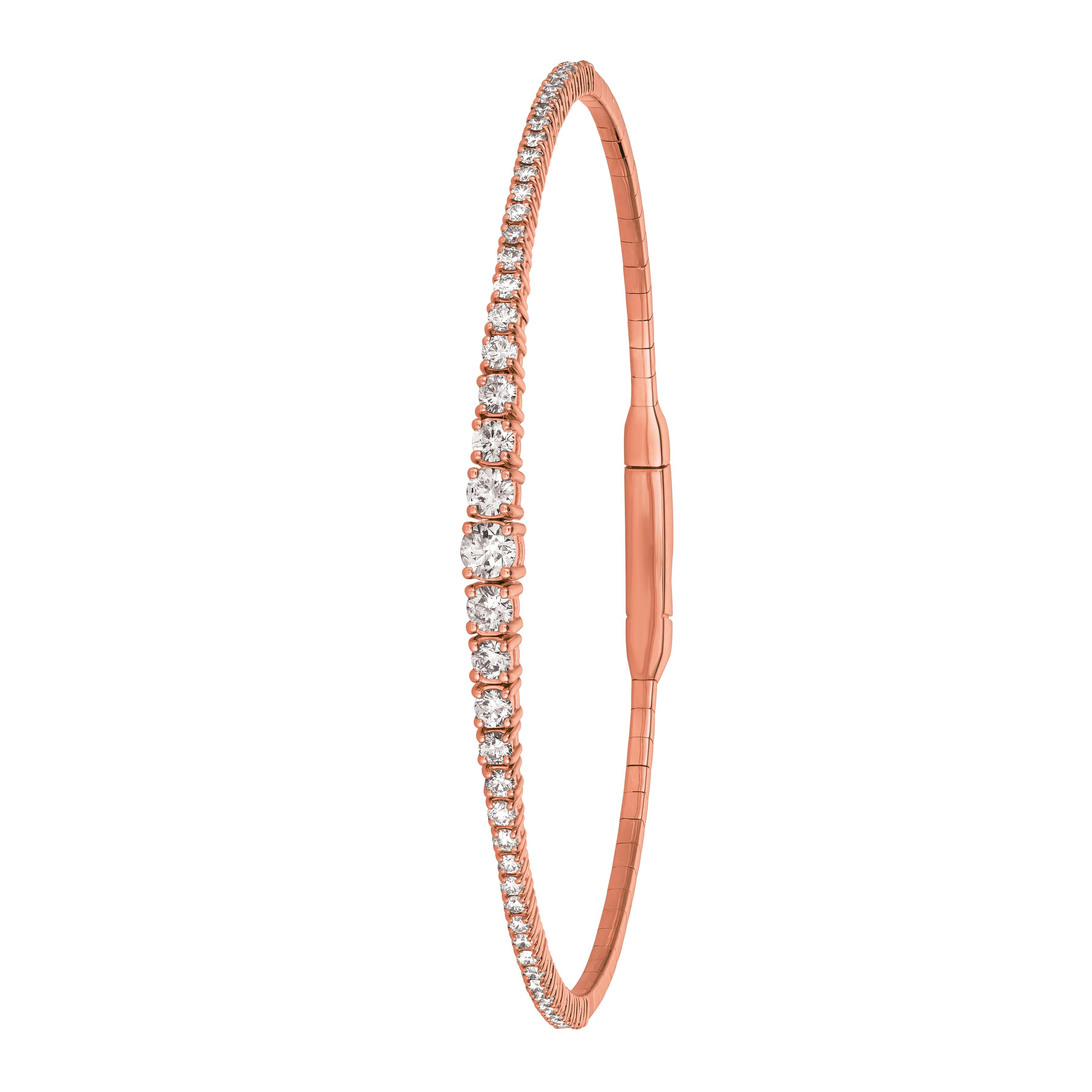 Contemporary 1.25 Carat Natural Diamond Flexible Tennis Bracelet G SI 14 Karat Rose Gold For Sale