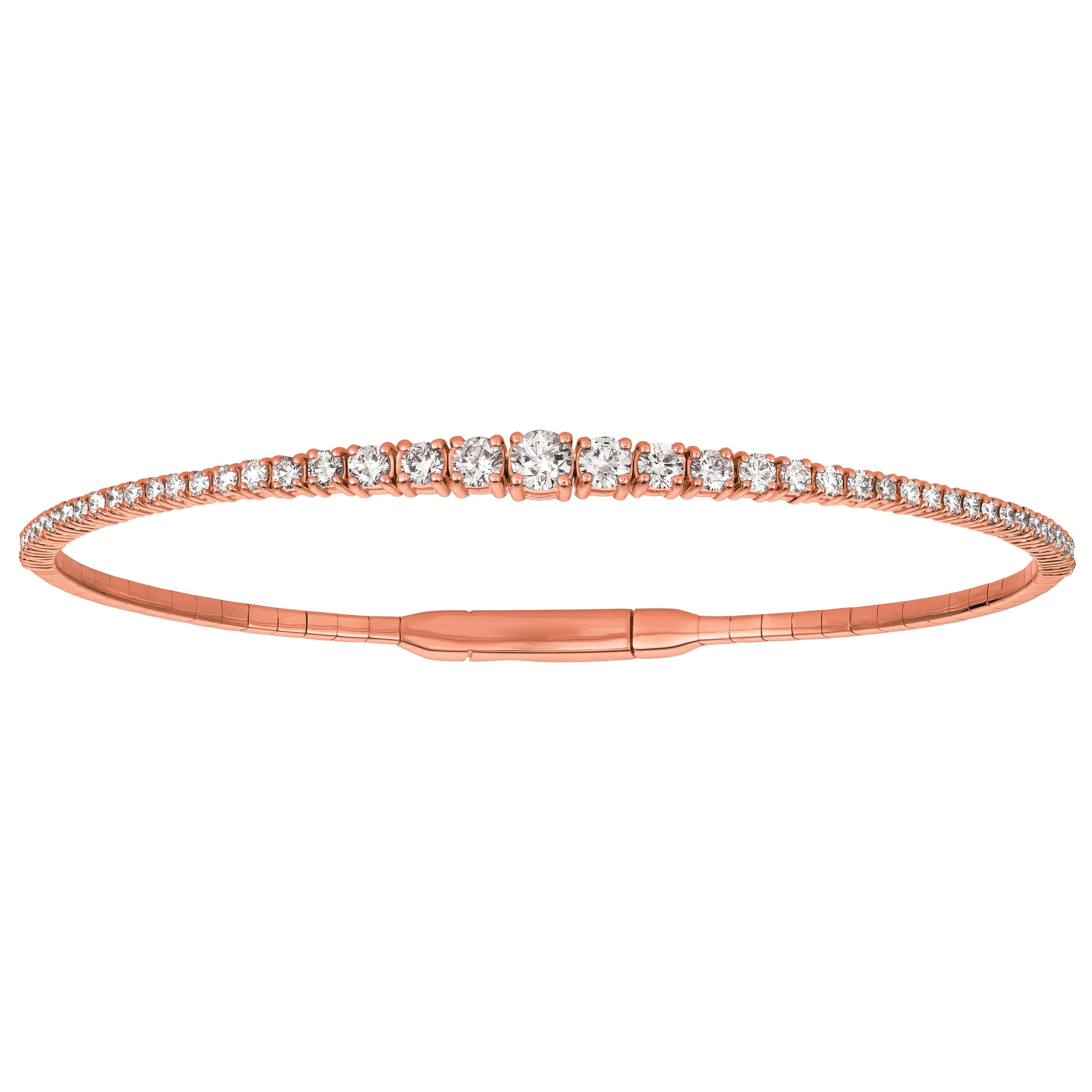 1.25 Carat Natural Diamond Flexible Tennis Bracelet G SI 14 Karat Rose Gold For Sale