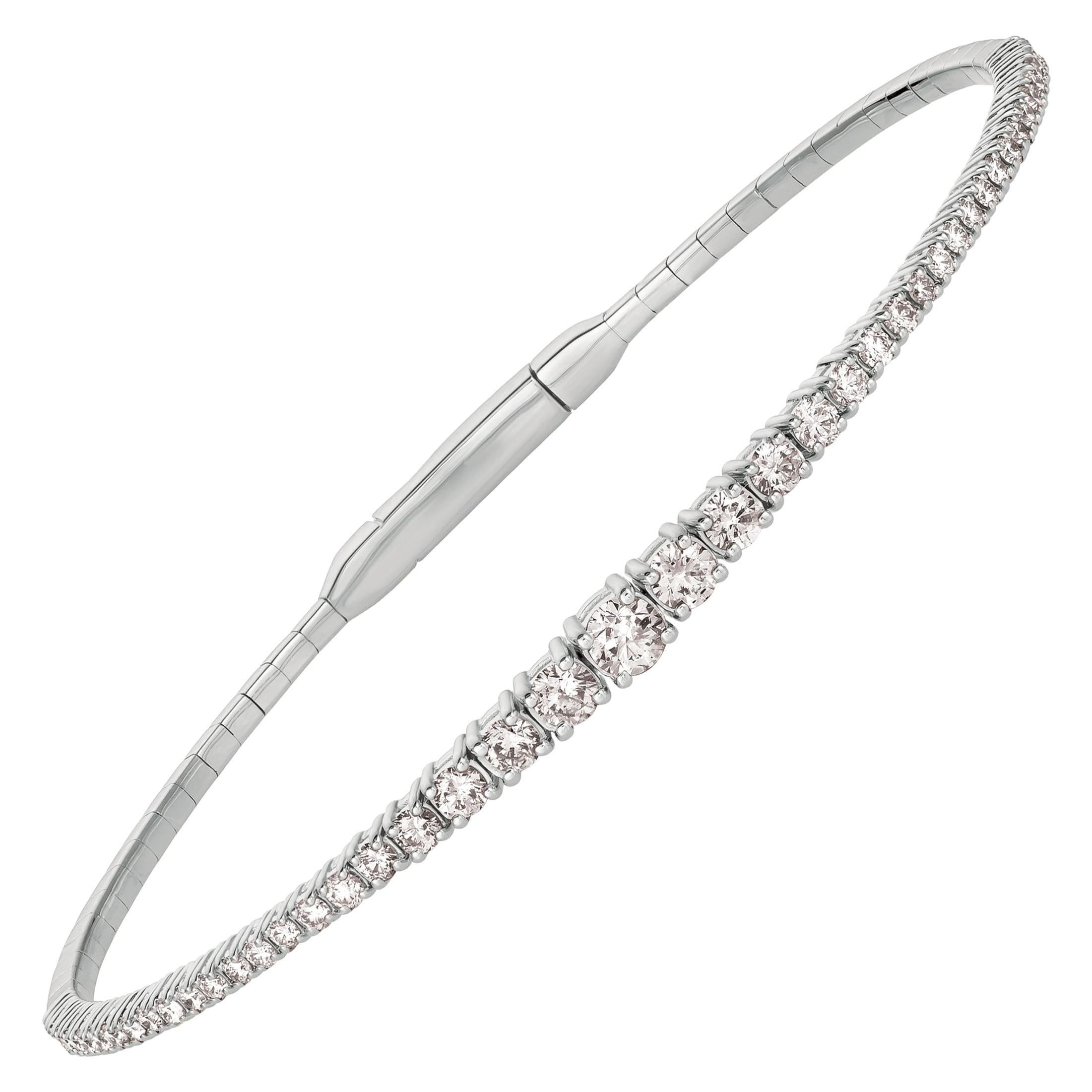 Bracelet jonc souple G SI en or blanc 14 carats avec diamants naturels de 1,25 carat