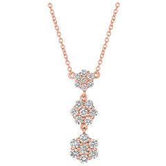 1.25 Carat Natural Diamond Flower Drop Necklace 14 Karat Rose Gold G SI