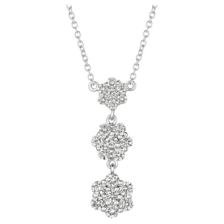 Collier à fleurs en or blanc 14 carats avec diamants naturels de 1,25 carat, G SI