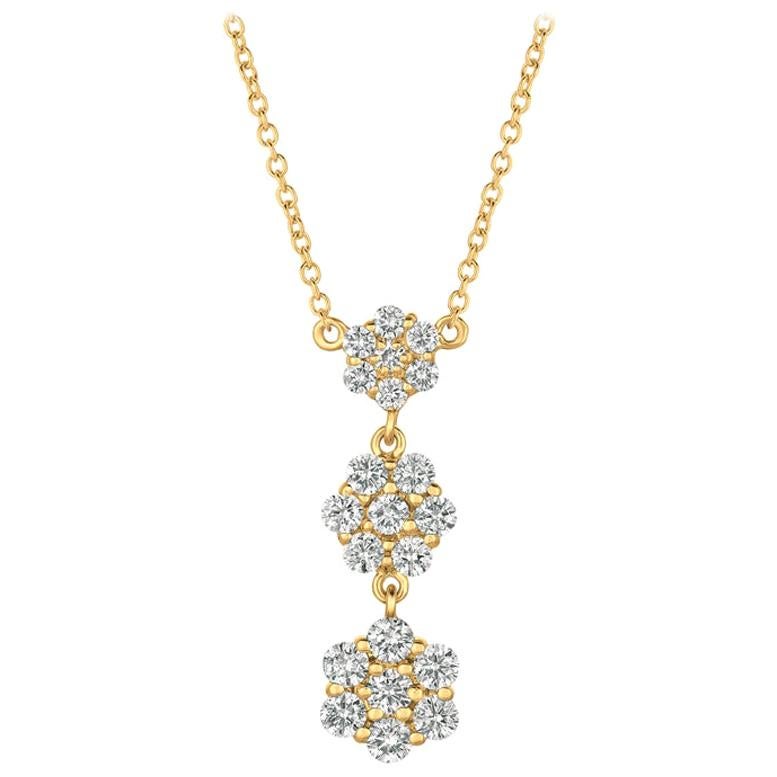 Collier à fleurs en or jaune 14 carats avec diamants naturels de 1,25 carat, G SI