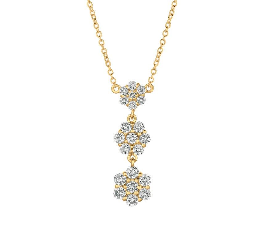 Contemporary 1.25 Carat Natural Diamond Flower Drop Necklace 14 Karat Rose Gold G SI For Sale