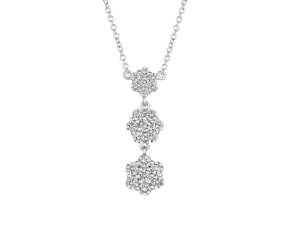 Round Cut 1.25 Carat Natural Diamond Flower Drop Necklace 14 Karat Rose Gold G SI For Sale