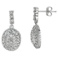 Boucles d'oreilles en goutte en or blanc 14 carats avec diamants ovales naturels de 1,25 carat G SI