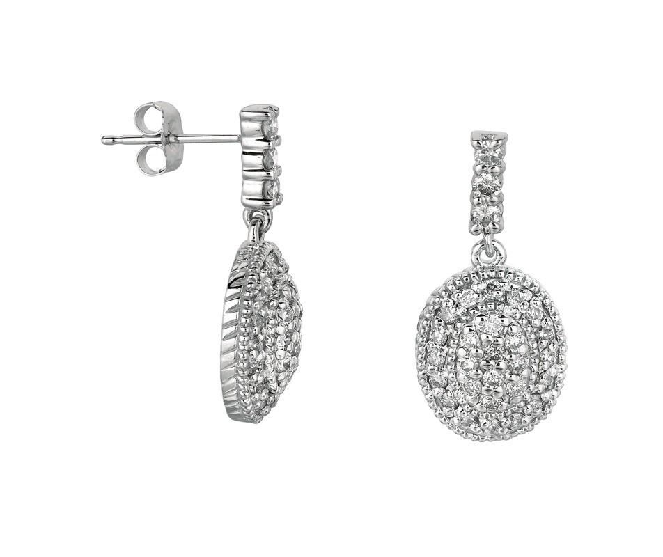 Contemporary 1.25 Carat Natural Diamond Oval Drop Earrings G SI 14 Karat White Gold For Sale