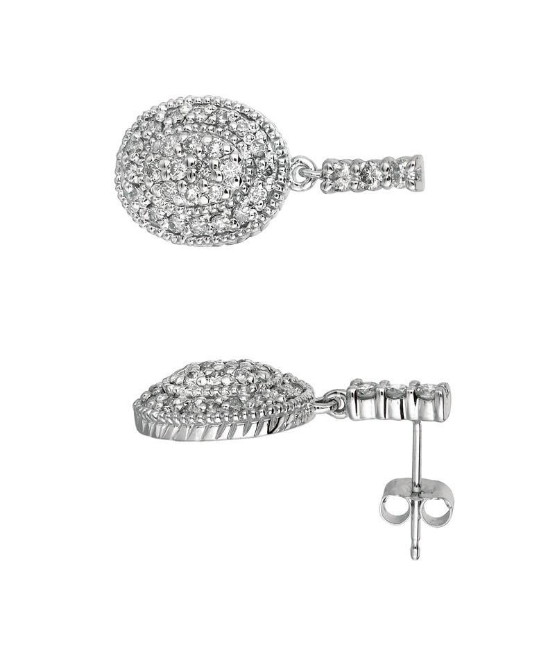 Pendientes de gota ovalados de diamante natural de 1,25 quilates G SI Oro blanco de 14 quilates Corte oval en venta