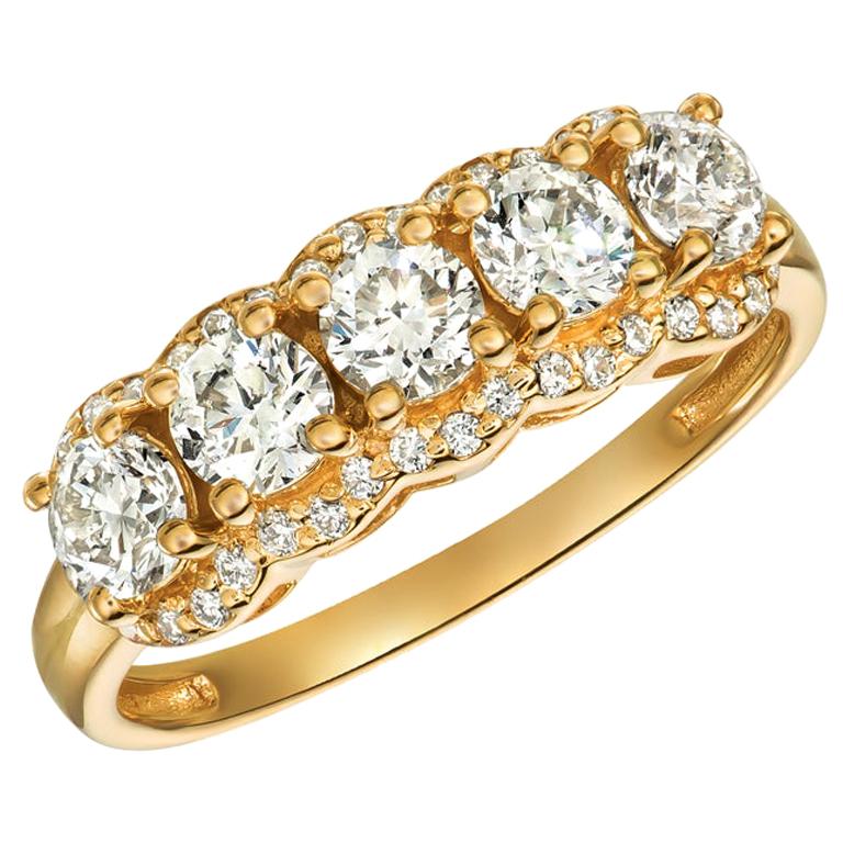Anneau en or jaune 14 carats avec diamants naturels de 1,25 carat G SI