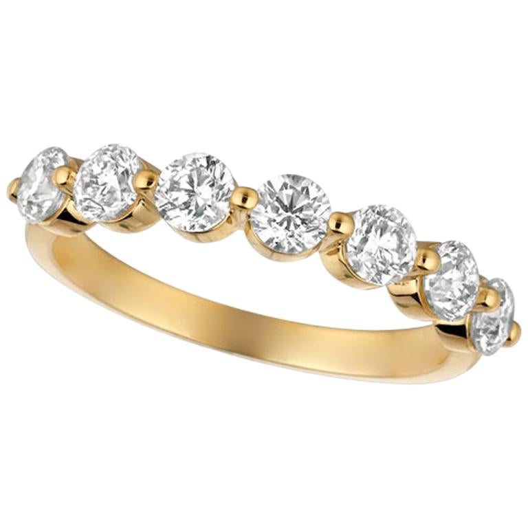 Bague en or jaune 14 carats avec 7 diamants et diamants naturels de 1,25 carat G SI