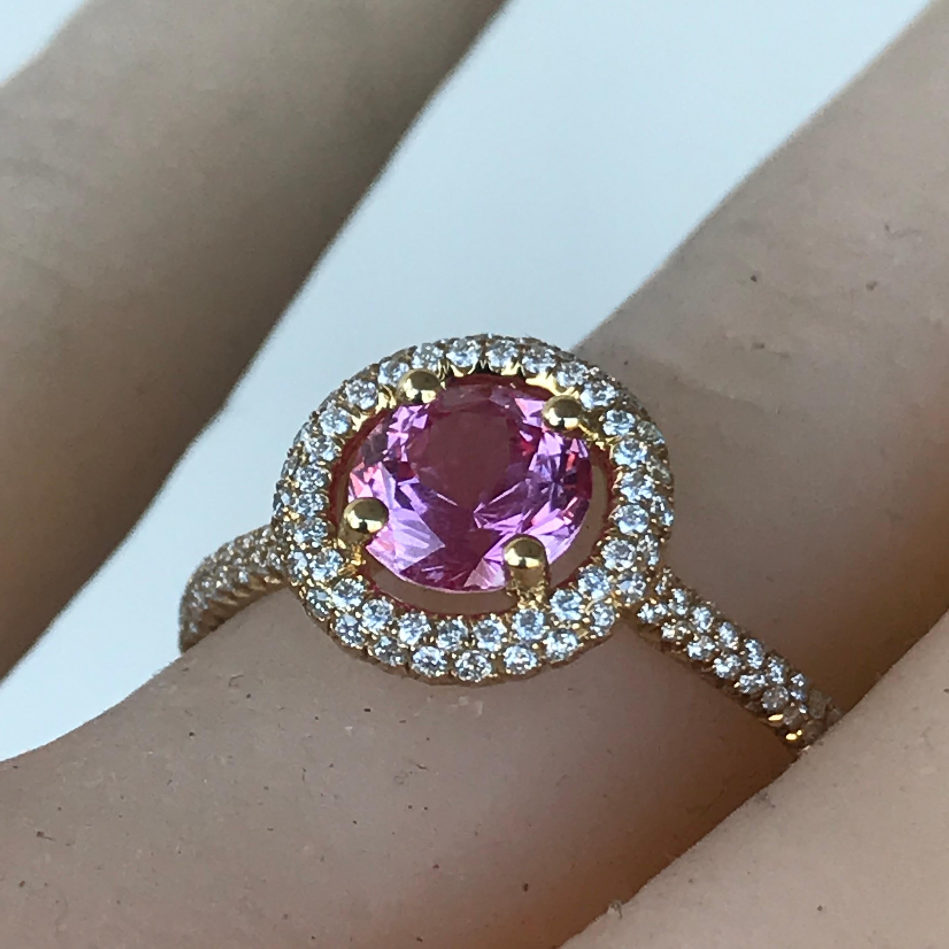 1.25 Carat Natural Fancy Pink Sapphire and Diamond Ring For Sale 1