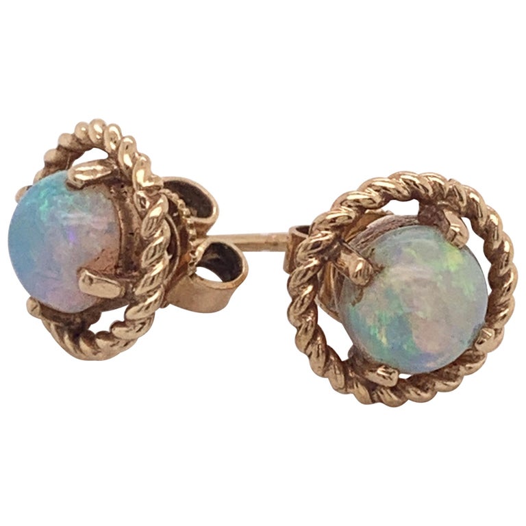 14 Karat Gold Plated Synthetic White Opal Bezel Studs