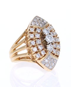 1,25 Karat Natürlicher Rundschliff Diamant 14 Karat Gelbgold Cocktail Ring
