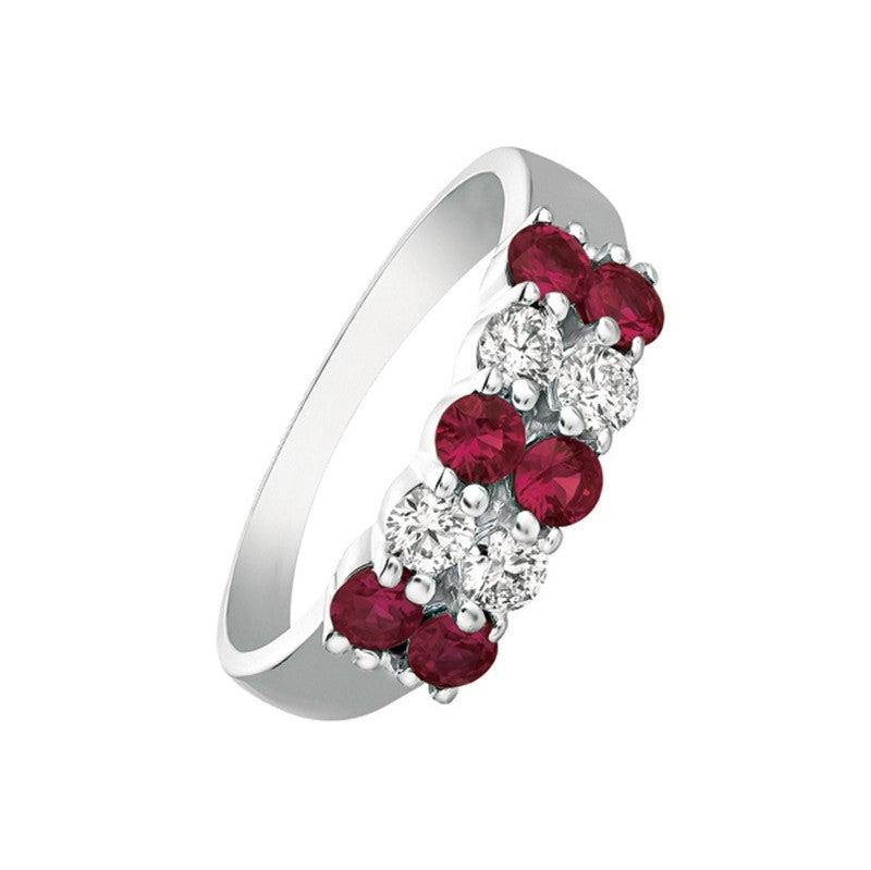 For Sale:  1.25 Carat Natural Ruby and Diamond 2 Rows Ring G SI 14 Karat White Gold 2
