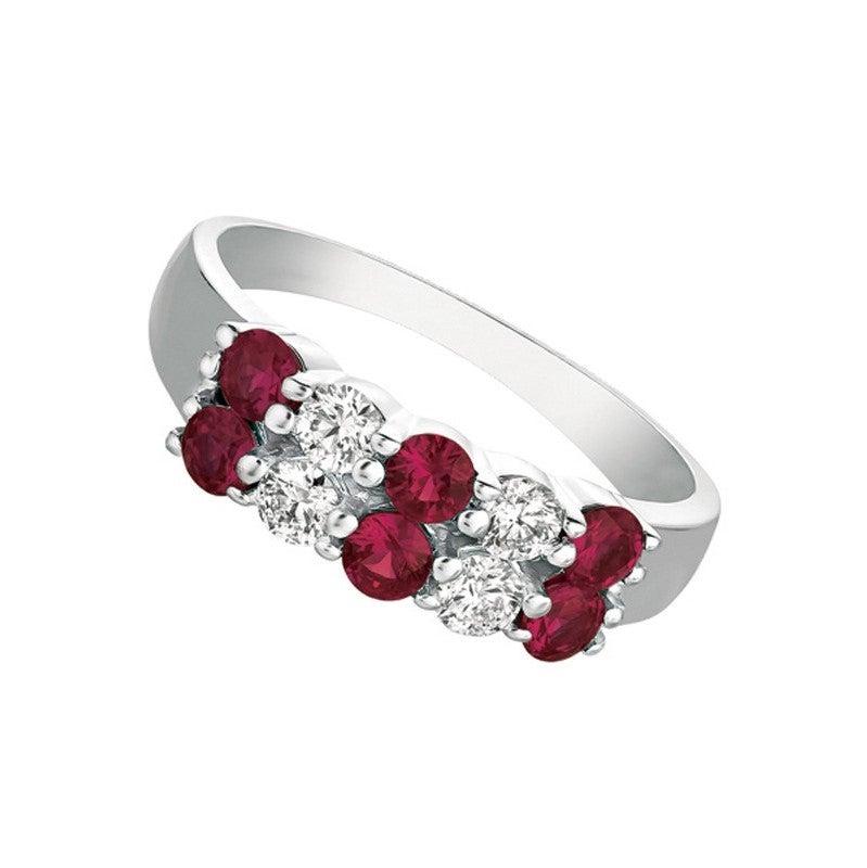 For Sale:  1.25 Carat Natural Ruby and Diamond 2 Rows Ring G SI 14 Karat White Gold 3