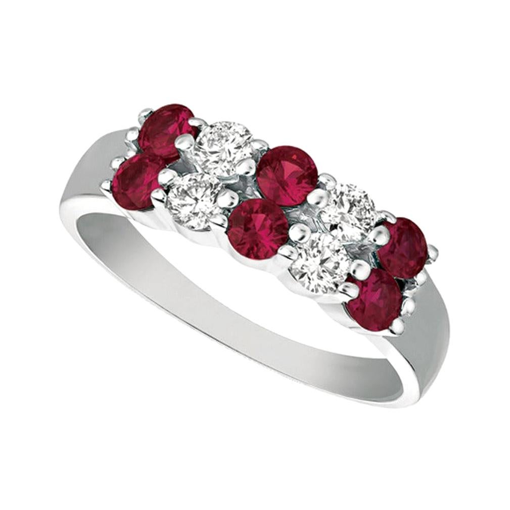 For Sale:  1.25 Carat Natural Ruby and Diamond 2 Rows Ring G SI 14 Karat White Gold