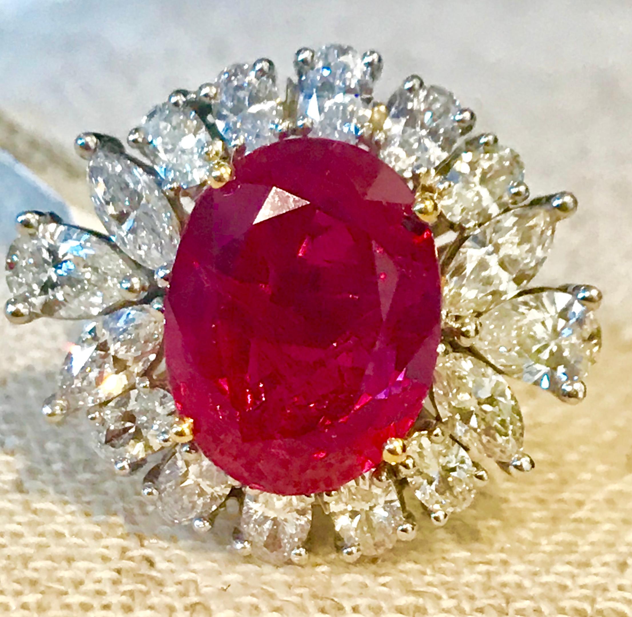 Women's or Men's 12.5 Carat Natural Ruby and Diamond Two-Tone Ring in Platinum