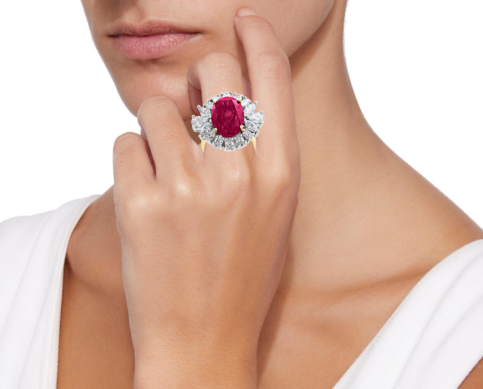 12.5 Carat Natural Ruby and Diamond Two-Tone Ring in Platinum 1