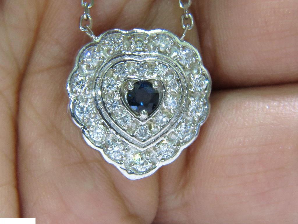 1.25 Carat Natural Sapphire Diamond Cluster Necklace 14 Karat For Sale 2