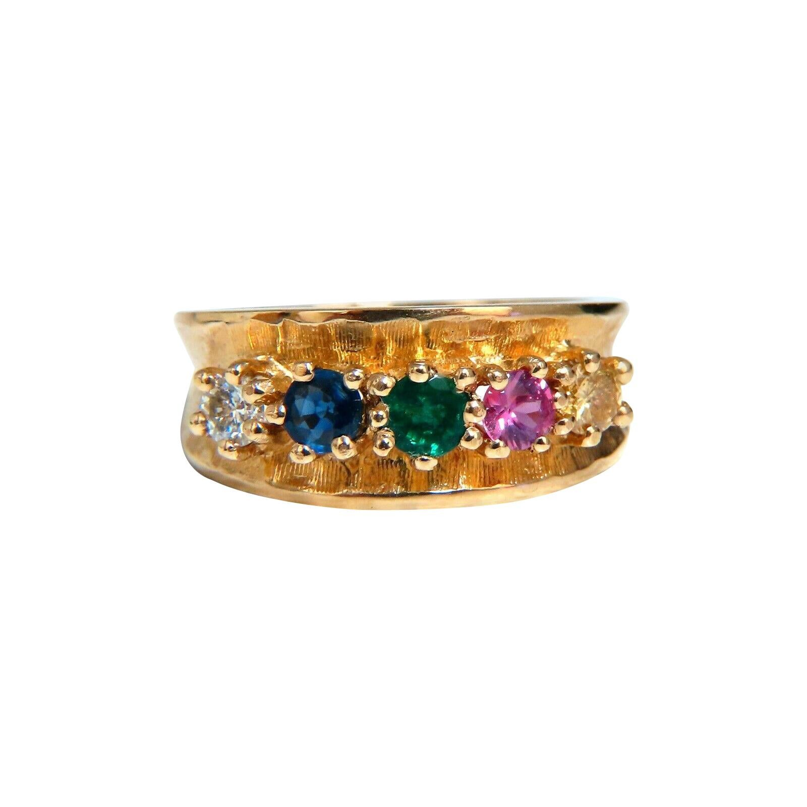 1.25 Carat Natural Sapphire Emerald and Diamond Mothers 5 Ring 14 Karat*