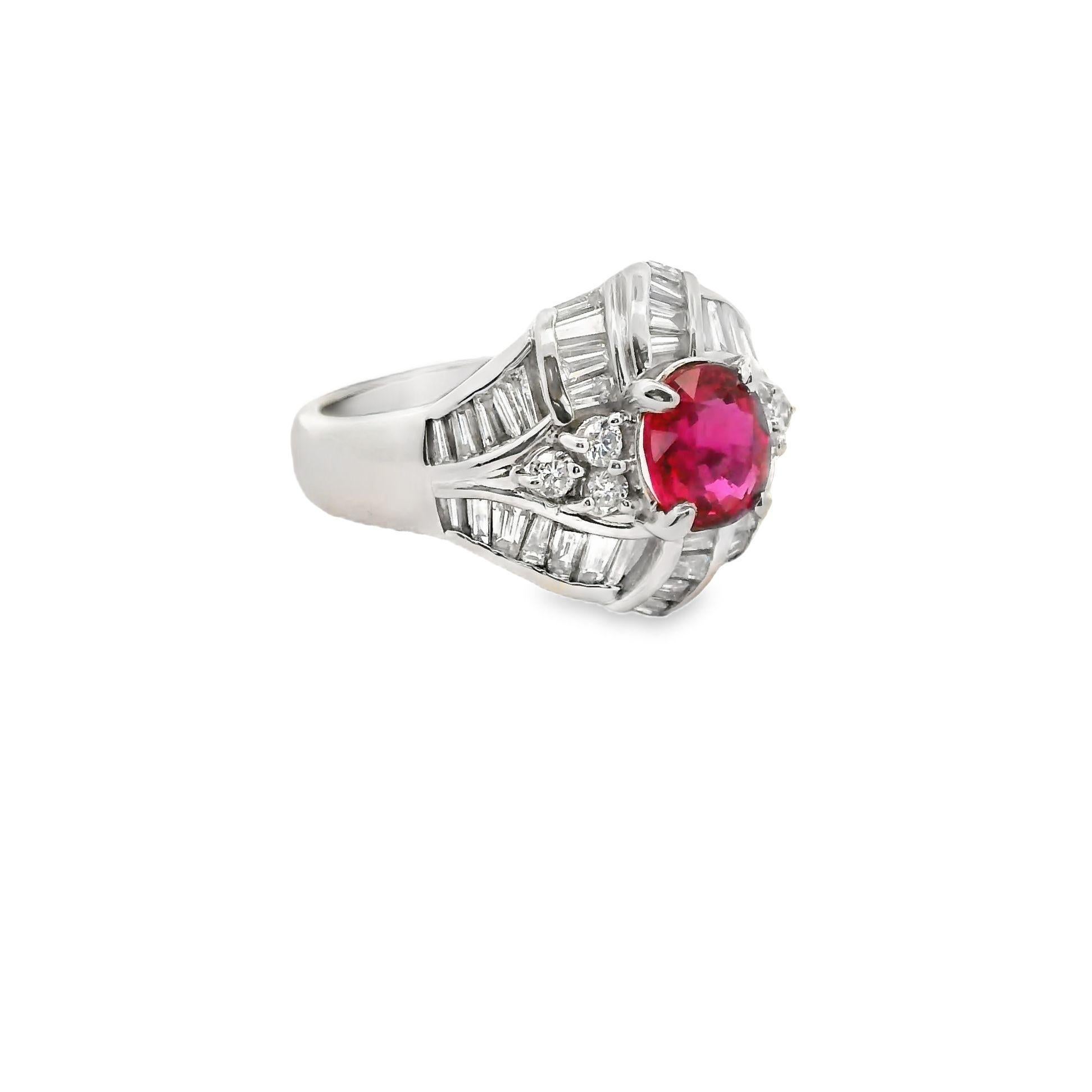 A simple yet stylish ring featuring a rare unheated ruby. It weighs 1.25 carats and has a rich vibrant red color with excellent brilliance. It is certified by the GIA as natural, with no treatment, and coming from Mozambique, the newest source of