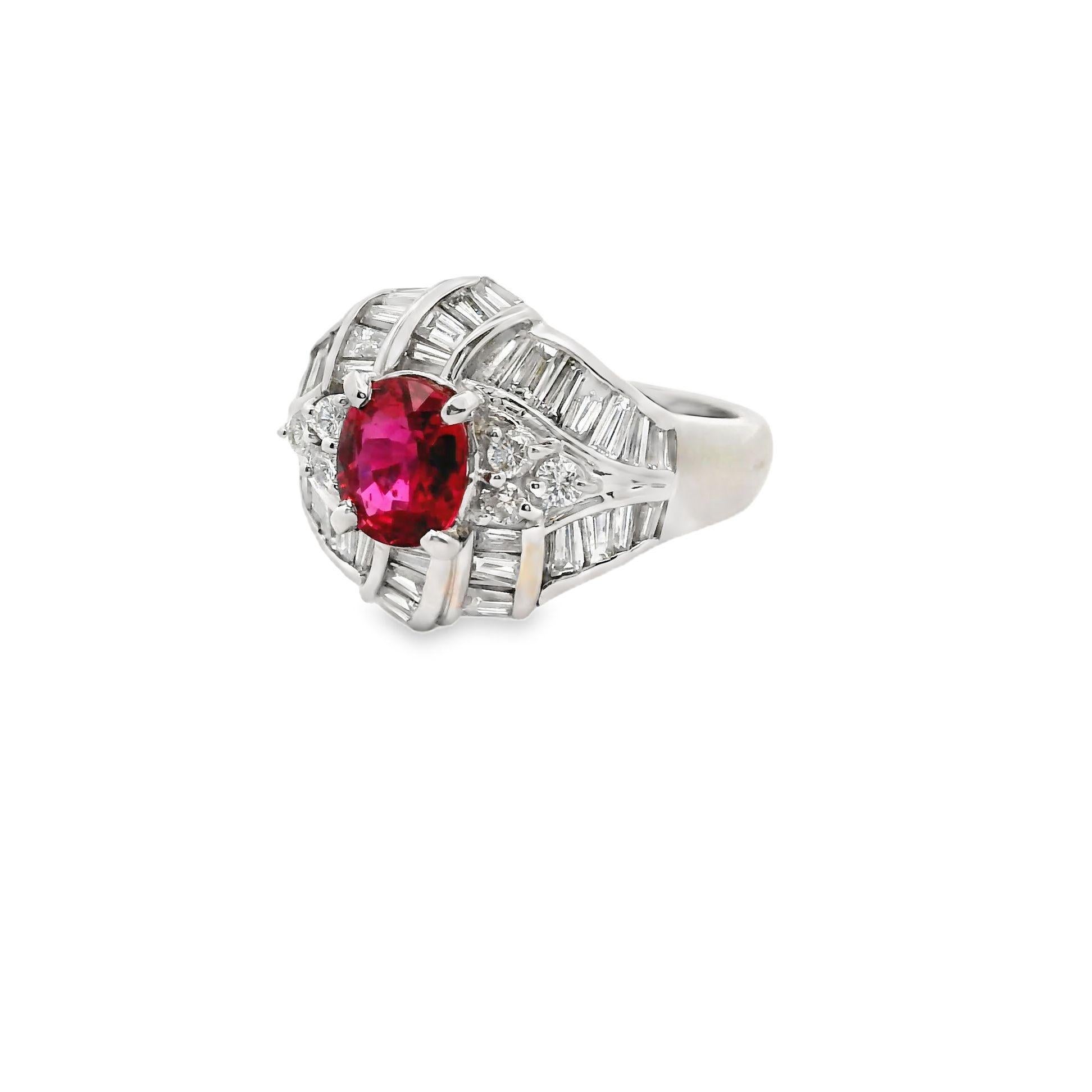 Oval Cut 1.25 Carat No-Heat Ruby Diamond Platinum Ring, GIA Certified For Sale