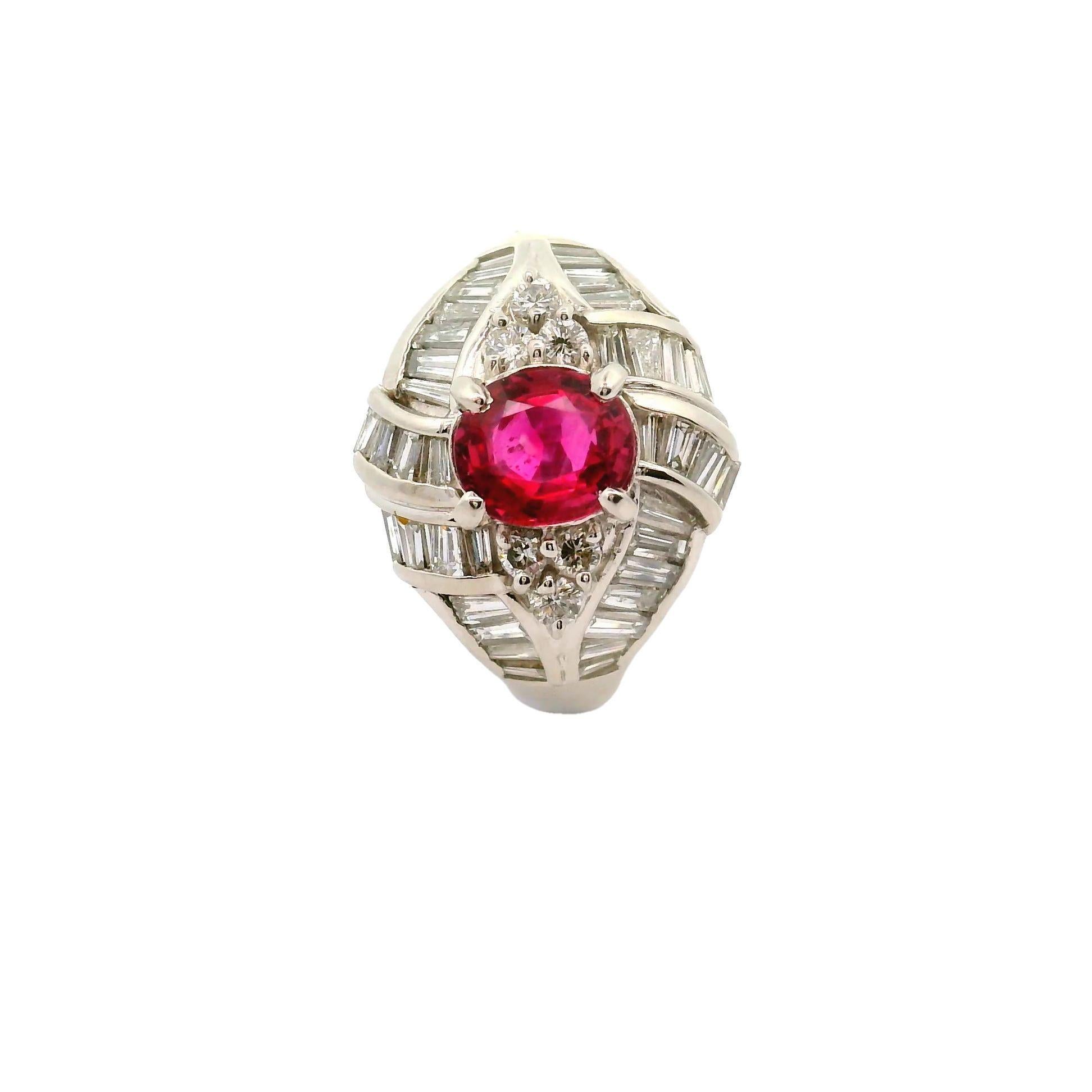 1.25 Carat No-Heat Ruby Diamond Platinum Ring, GIA Certified In New Condition For Sale In Beverly Hills, CA