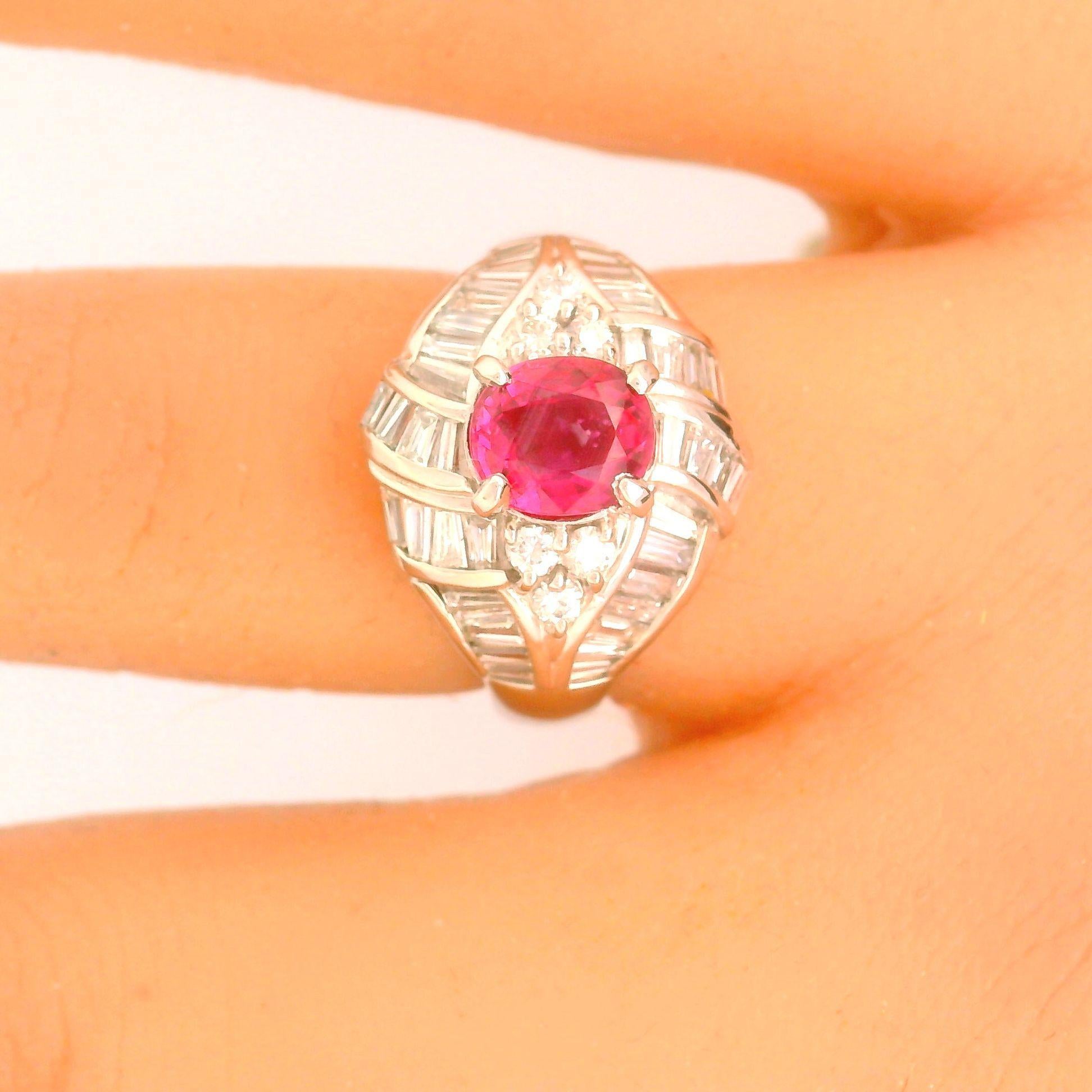Women's 1.25 Carat No-Heat Ruby Diamond Platinum Ring, GIA Certified For Sale