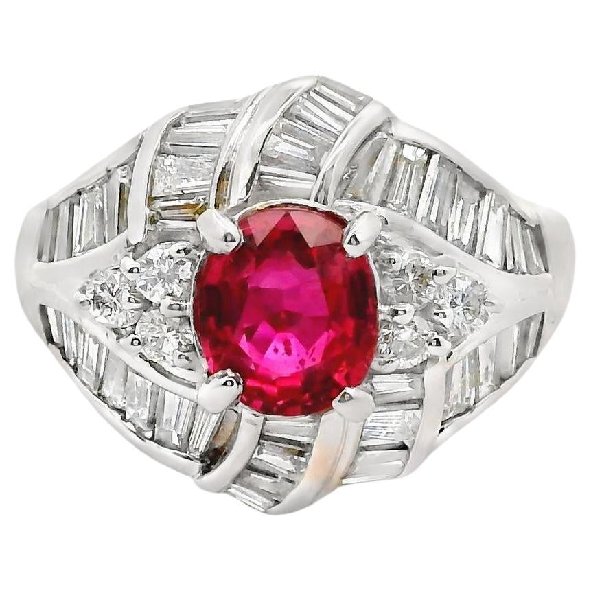 1.25 Carat No-Heat Ruby Diamond Platinum Ring, GIA Certified