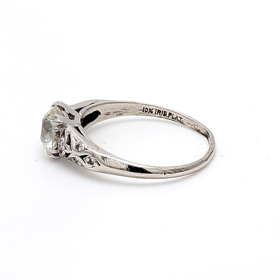 Bague de fiançailles en platine avec diamant taille européenne ancienne de 1,25 carat K SI2 en vente 1