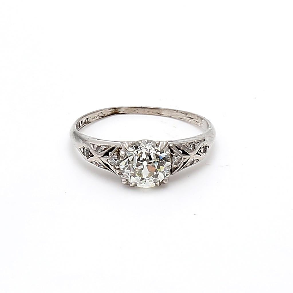 Bague de fiançailles en platine avec diamant taille européenne ancienne de 1,25 carat K SI2 en vente 3