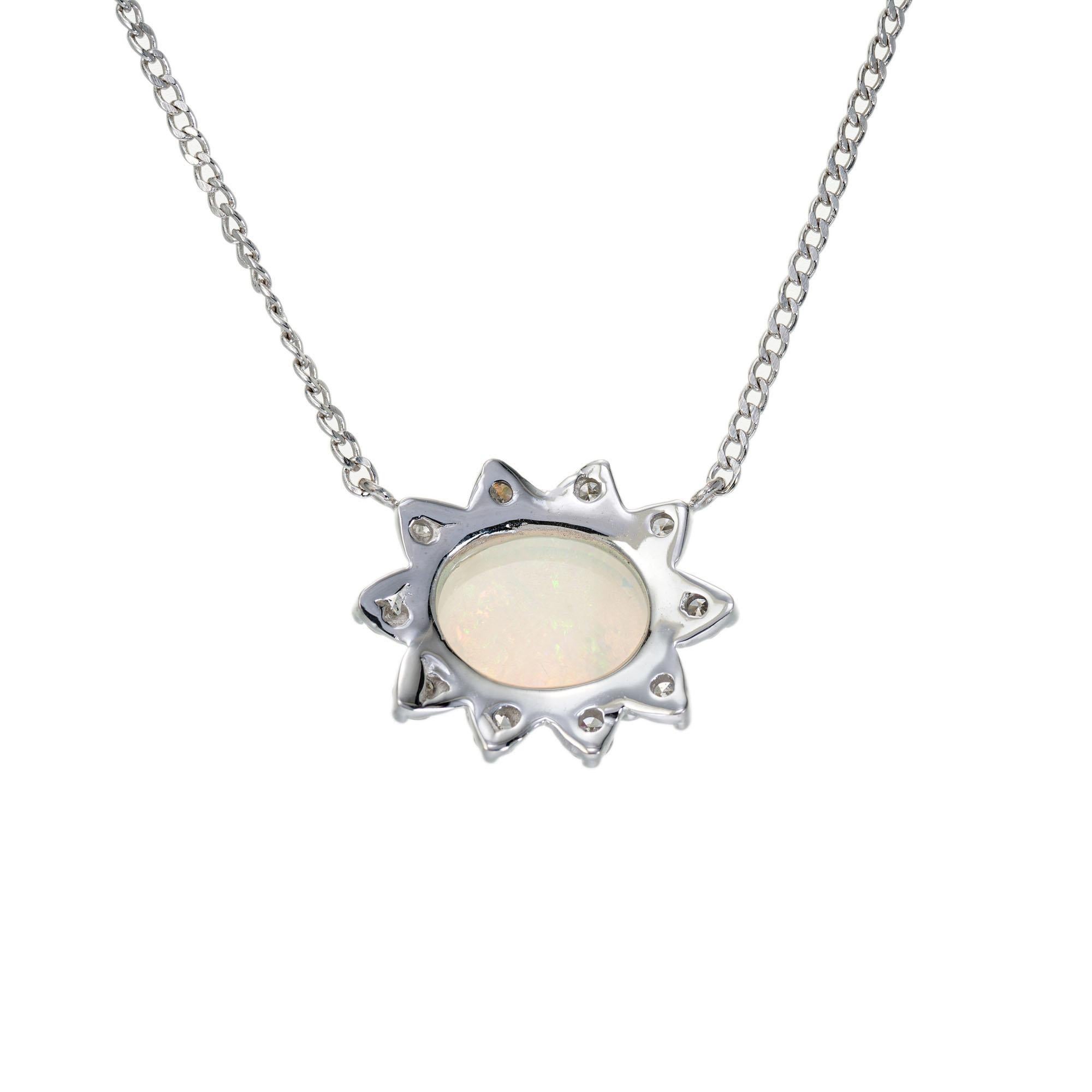 Oval Cut 1.25 Carat Opal Diamond Halo White Gold Pendant Necklace