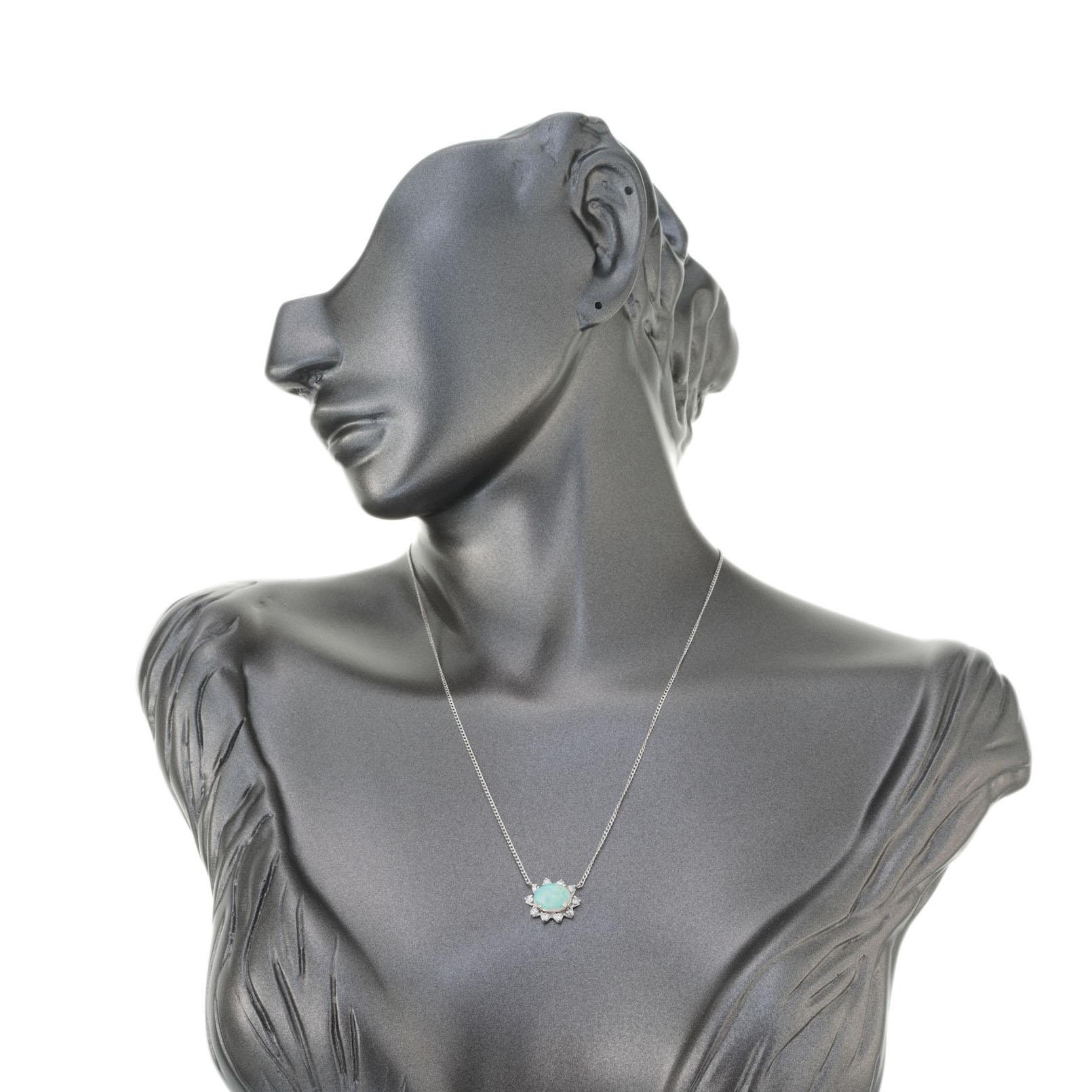 Women's 1.25 Carat Opal Diamond Halo White Gold Pendant Necklace