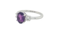1.25 Carat Oval Amethyst Diamond Three-Stone Ring 14K White Gold