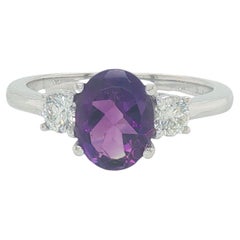 1.25 Carat Oval Amethyst Diamond Three-Stone Ring 14K White Gold