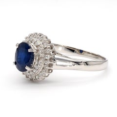 1.25 Carat Oval Blue Sapphire and Diamond Platinum Double Halo Ballerina Ring