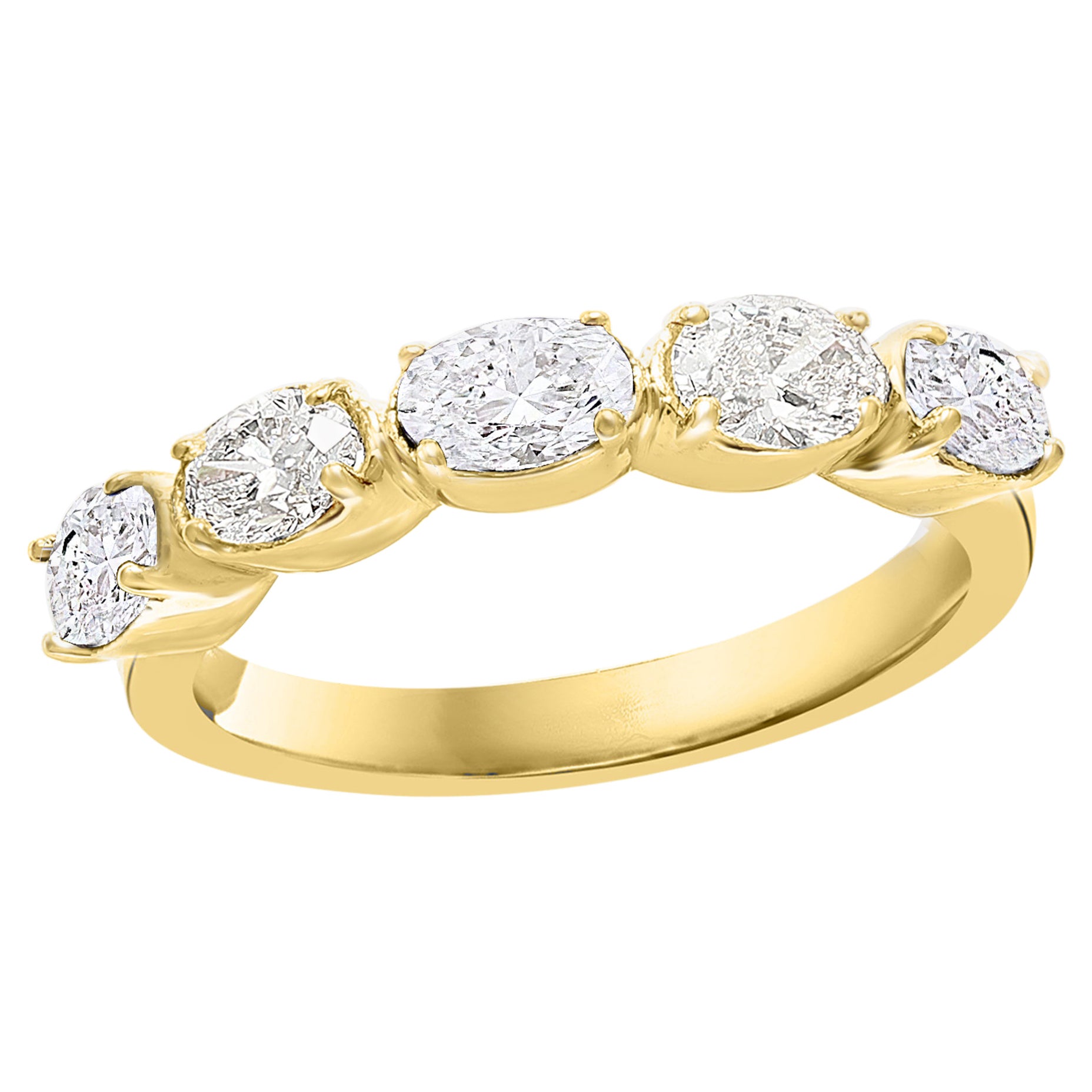 1.25 Carat Oval Cut Diamond 5 Stone Wedding Band in 14K Yellow Gold For Sale