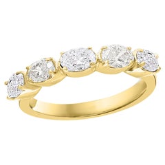 Alliance à 5 pierres en or jaune 14 carats avec diamants taille ovale de 1,25 carat